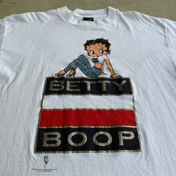 Vintage Betty Boop 1998 4th of July USA Sparkly White Womens Shirt Size XL - Picture 4 of 9